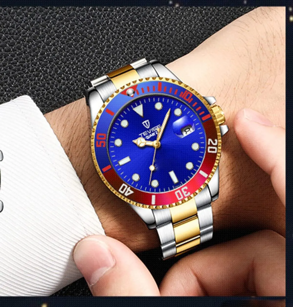 FANMIS Mens Luxury Rotatable Bezel Calendar Sport Luminous Business Quartz Waterproof Stainless Steel Watches