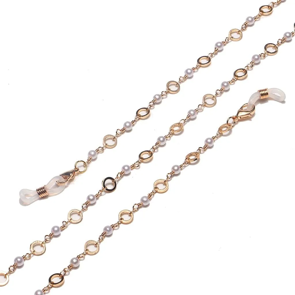 Fashion Chain Gold Pearl Hollow Round Handmade Chain Glasses Chain Presbyopia Glasses Anti-Loss Chain (D 1)