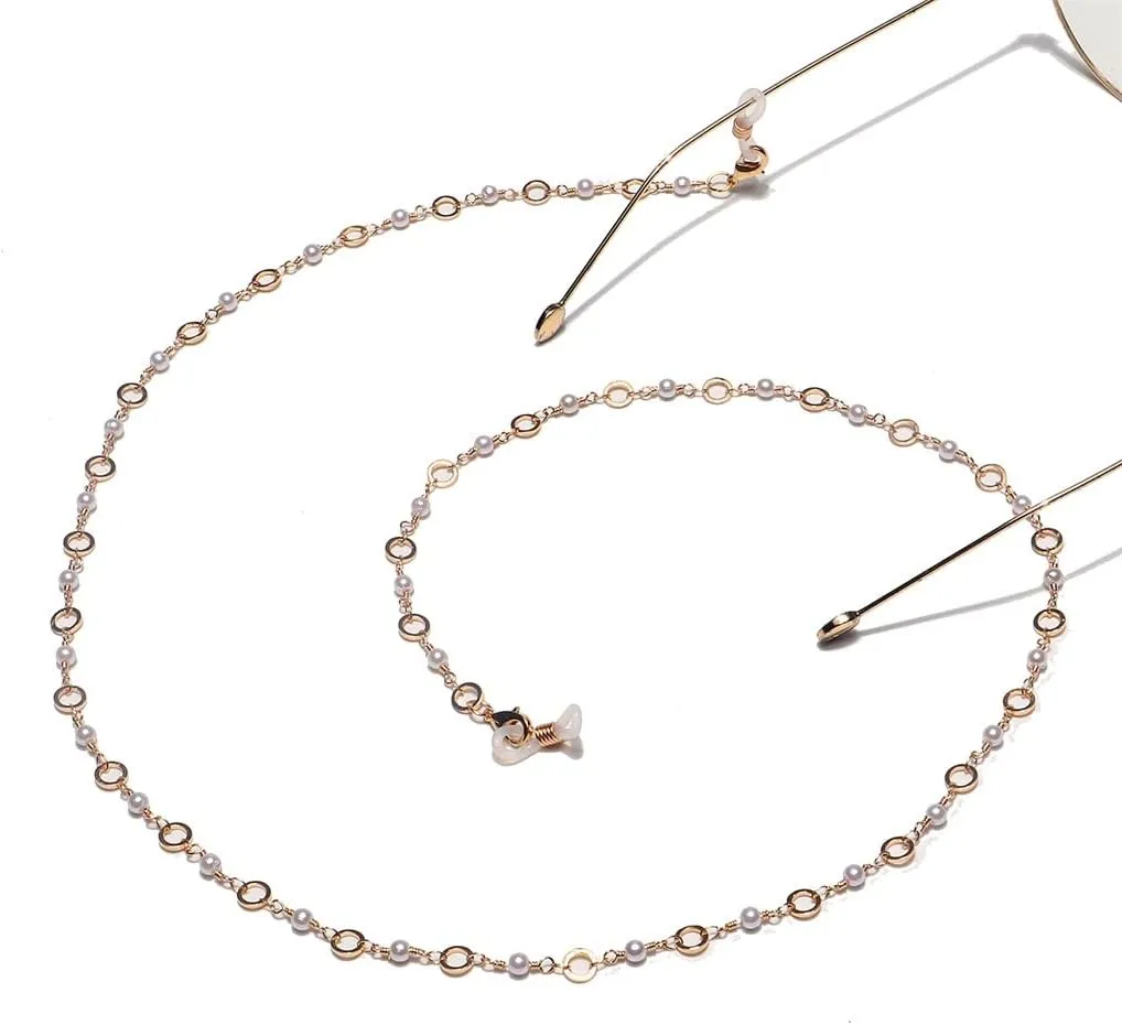 Fashion Chain Gold Pearl Hollow Round Handmade Chain Glasses Chain Presbyopia Glasses Anti-Loss Chain (D 1)