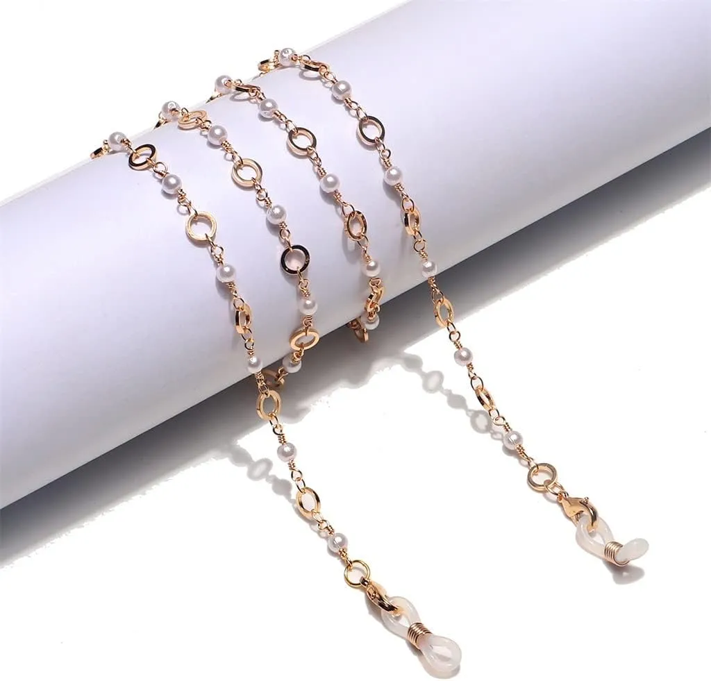 Fashion Chain Gold Pearl Hollow Round Handmade Chain Glasses Chain Presbyopia Glasses Anti-Loss Chain (D 1)