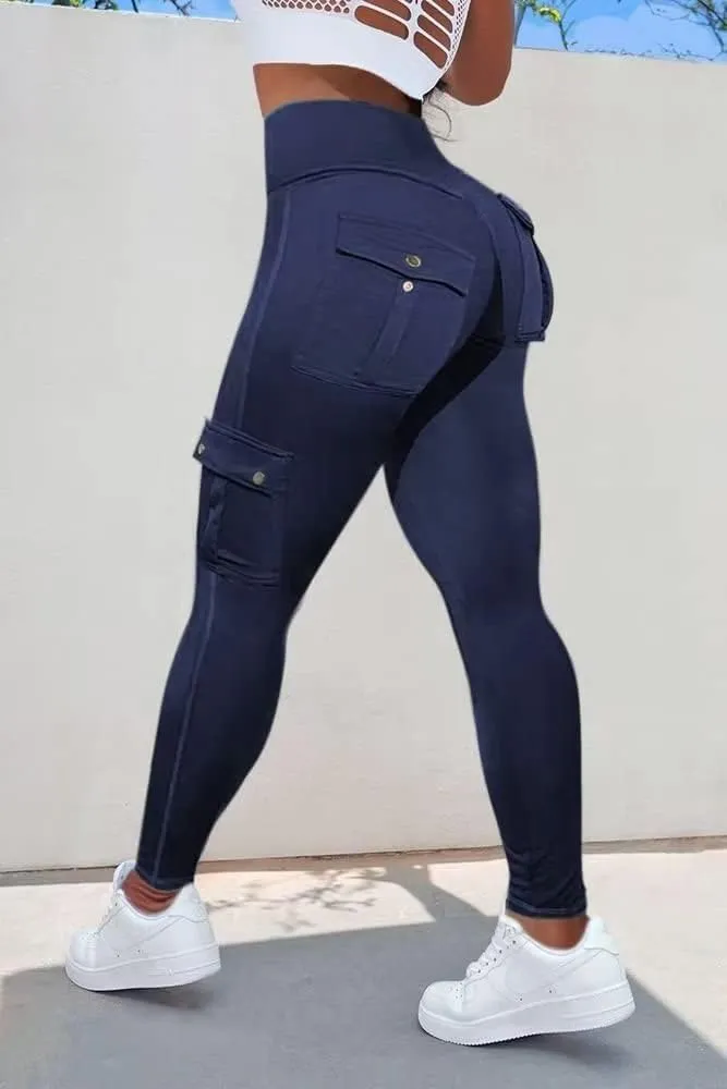 Flamingals Butt Lifting Leggings for Women High Waisted Workout Jeggings Cargo Leggings with Flap Pockets