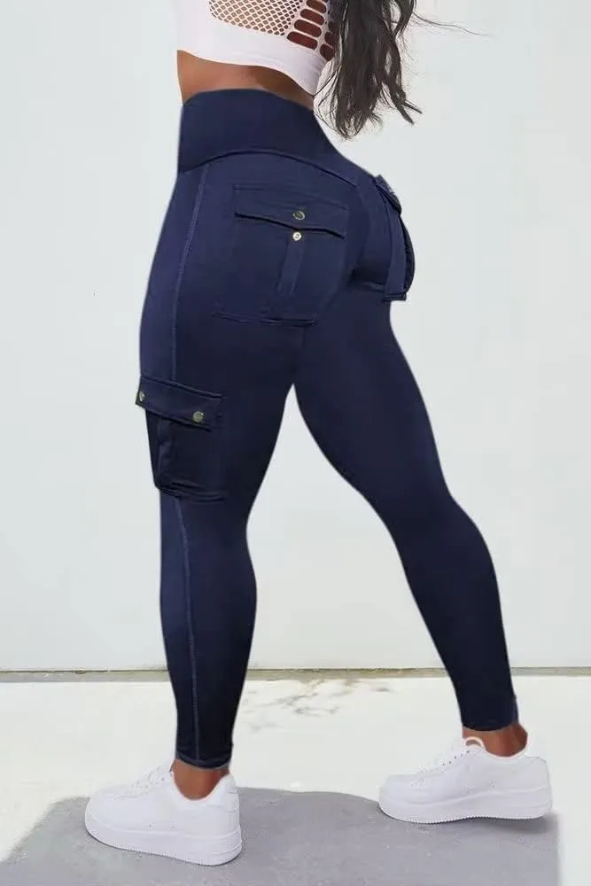 Flamingals Butt Lifting Leggings for Women High Waisted Workout Jeggings Cargo Leggings with Flap Pockets