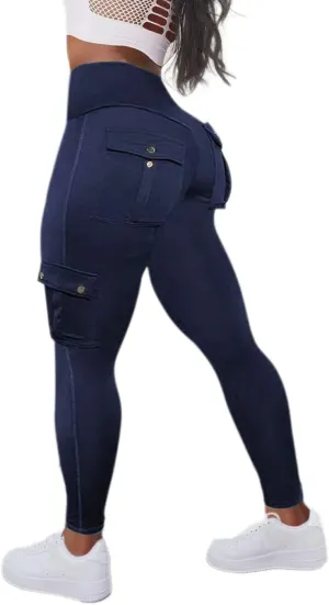 Flamingals Butt Lifting Leggings for Women High Waisted Workout Jeggings Cargo Leggings with Flap Pockets