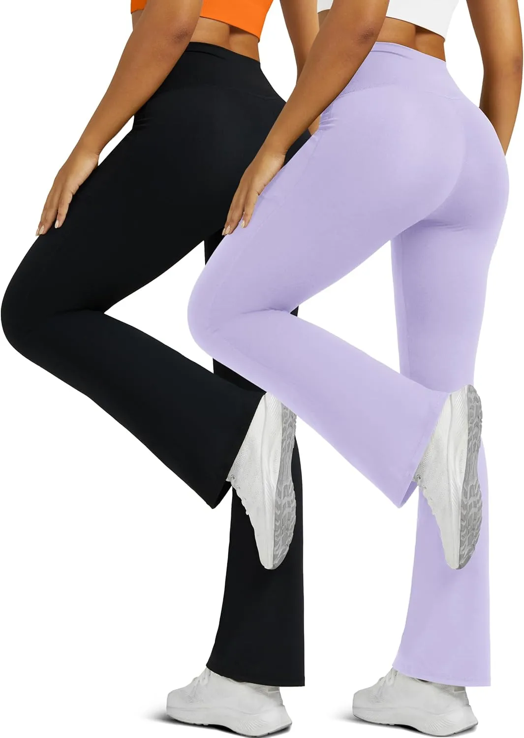 Flare Leggings for Women with Pockets 2pack High Waisted Crossover Flare Leggings Bootcut Yoga Pants