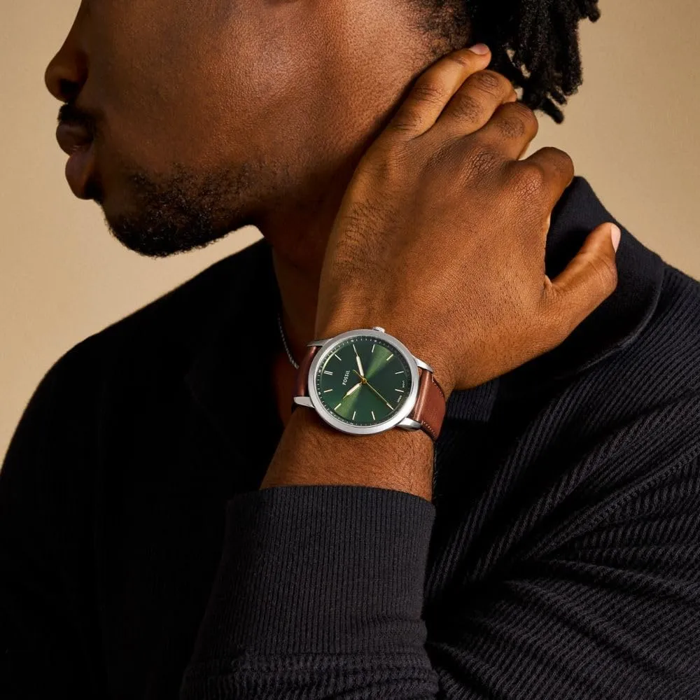 Fossil Men's Minimalist Quartz Stainless Steel and Leather Three-Hand Watch