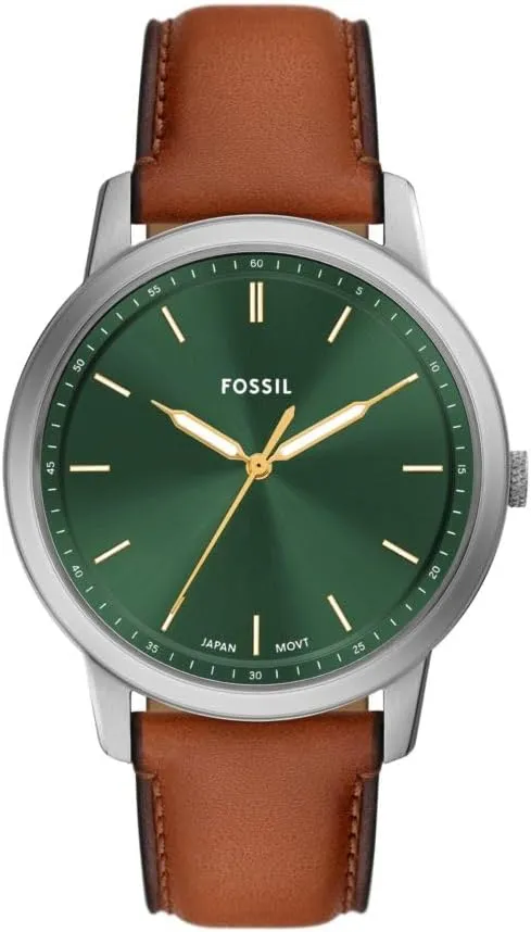 Fossil Men's Minimalist Quartz Stainless Steel and Leather Three-Hand Watch