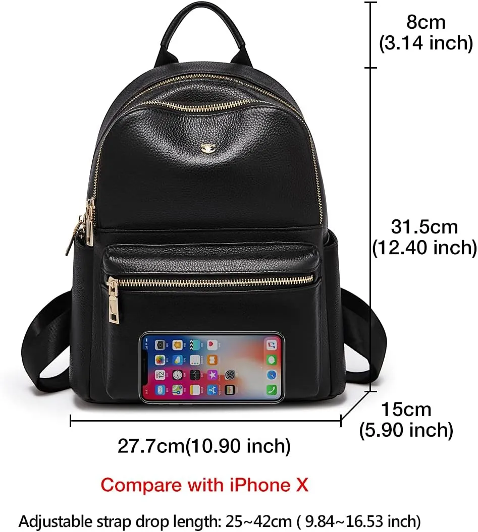 FOXLOVER Leather Backpacks for Women, Genuine Leather Womens Multipurpose Backpack Purses with Adjustable Shoulder Strap Real Leather Travel Bags Ladies Fashion Rucksack