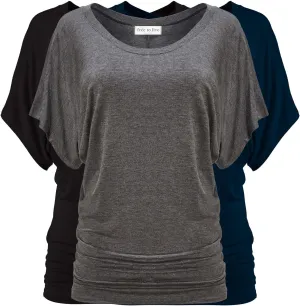 Free to Live 3 Pack Dolman Sleeve Tunic Dressy Business Casual Tops for Women Short Sleeve Shirts Work Outfits Travel Clothes