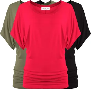Free to Live 3 Pack Dolman Sleeve Tunic Dressy Business Casual Tops for Women Short Sleeve Shirts Work Outfits Travel Clothes