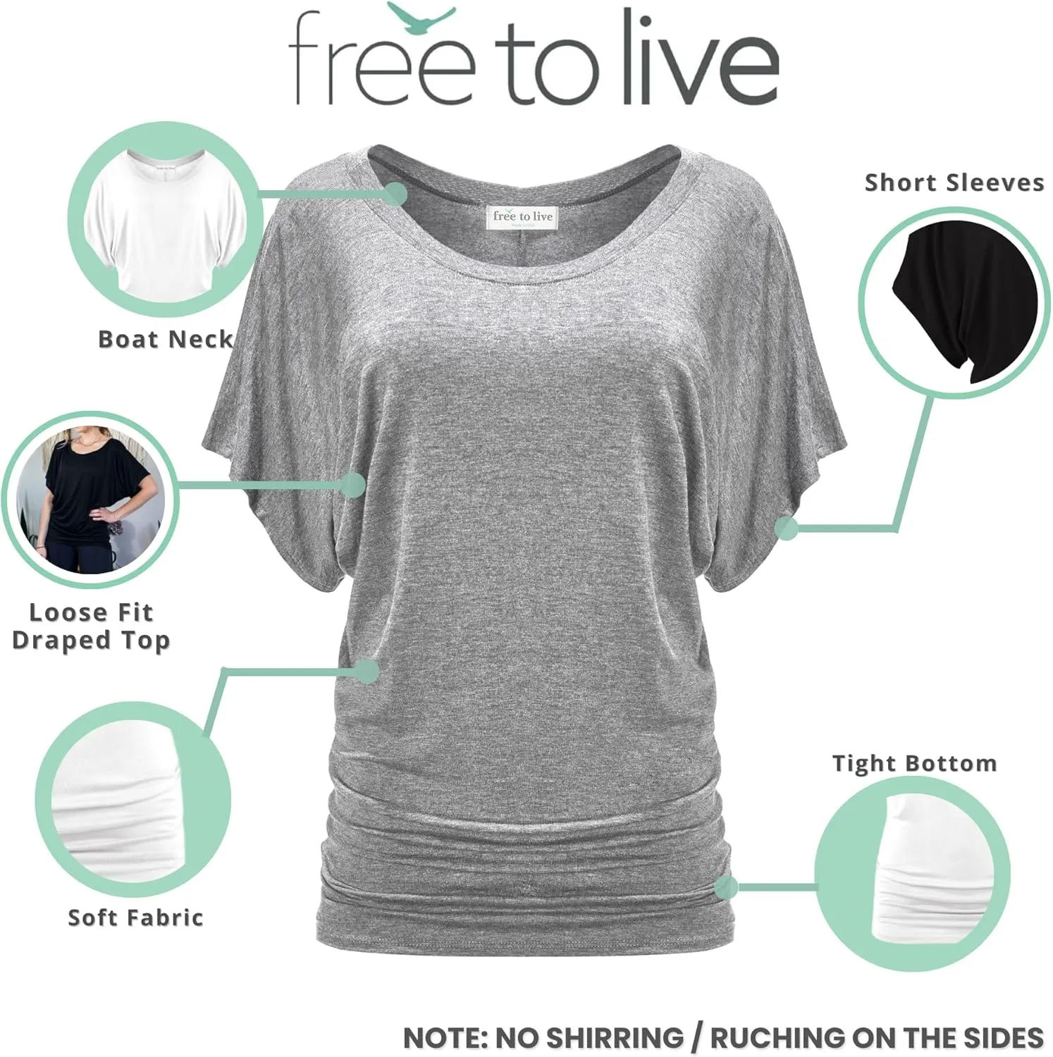 Free to Live 3 Pack Dolman Sleeve Tunic Dressy Business Casual Tops for Women Short Sleeve Shirts Work Outfits Travel Clothes