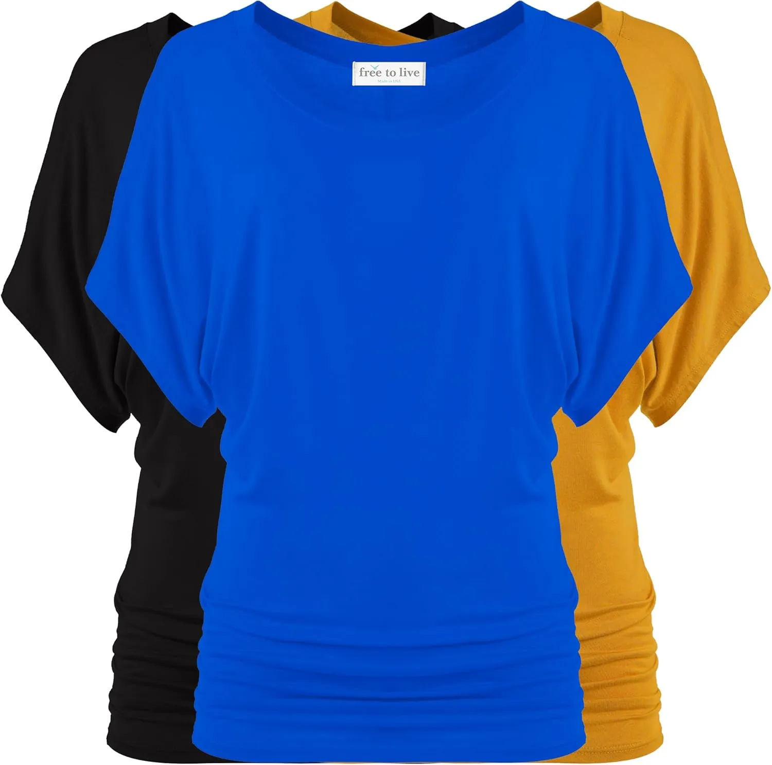 Free to Live 3 Pack Dolman Sleeve Tunic Dressy Business Casual Tops for Women Short Sleeve Shirts Work Outfits Travel Clothes