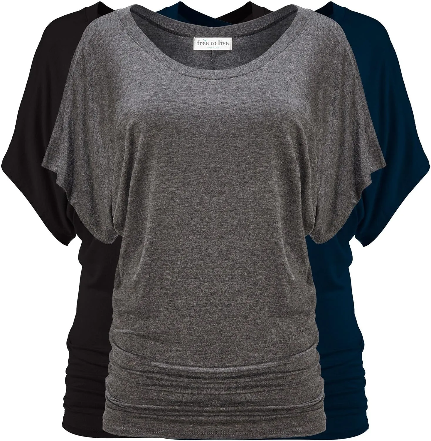 Free to Live 3 Pack Dolman Sleeve Tunic Dressy Business Casual Tops for Women Short Sleeve Shirts Work Outfits Travel Clothes