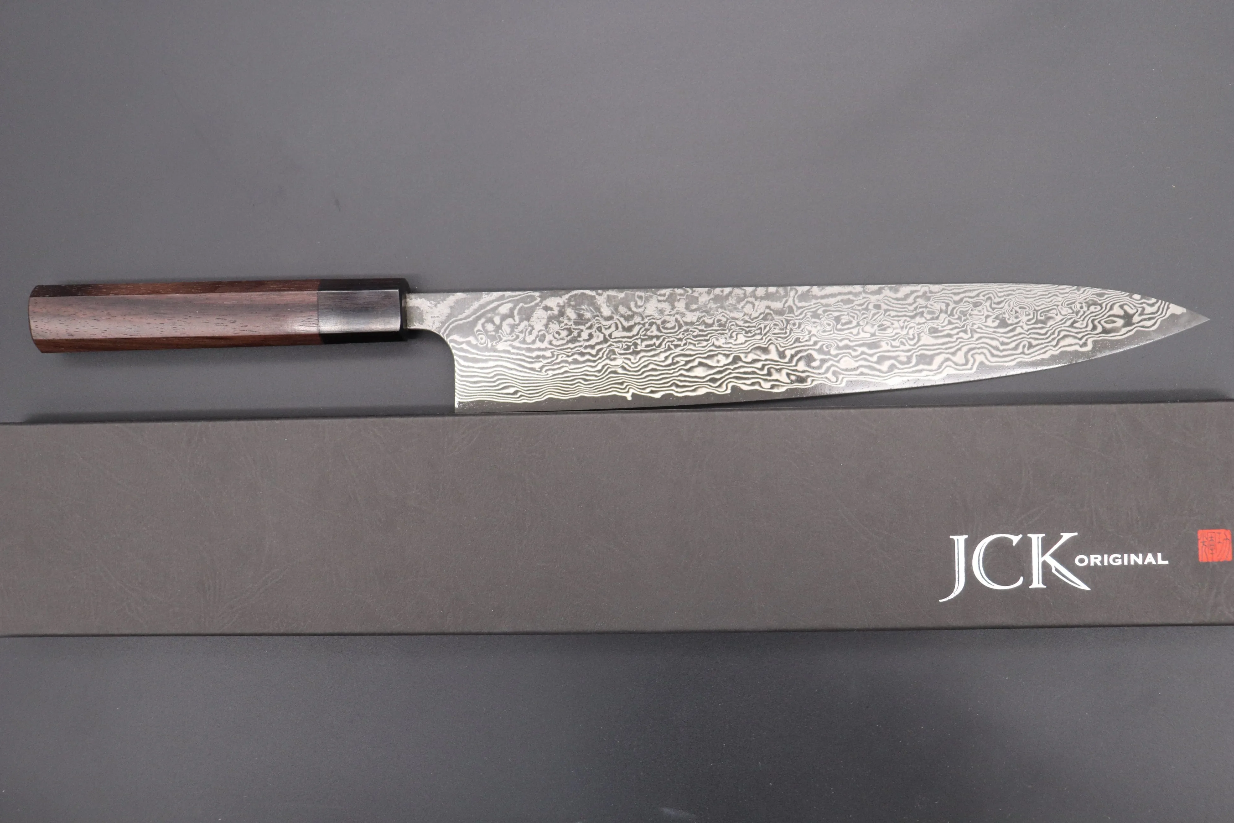 Fu-Rin-Ka-Zan R-2 Damascus Wa Series FRN-8 Wa Sujihiki 270mm (10.6 inch, Octagon Shaped Red-Sandalwood Handle)