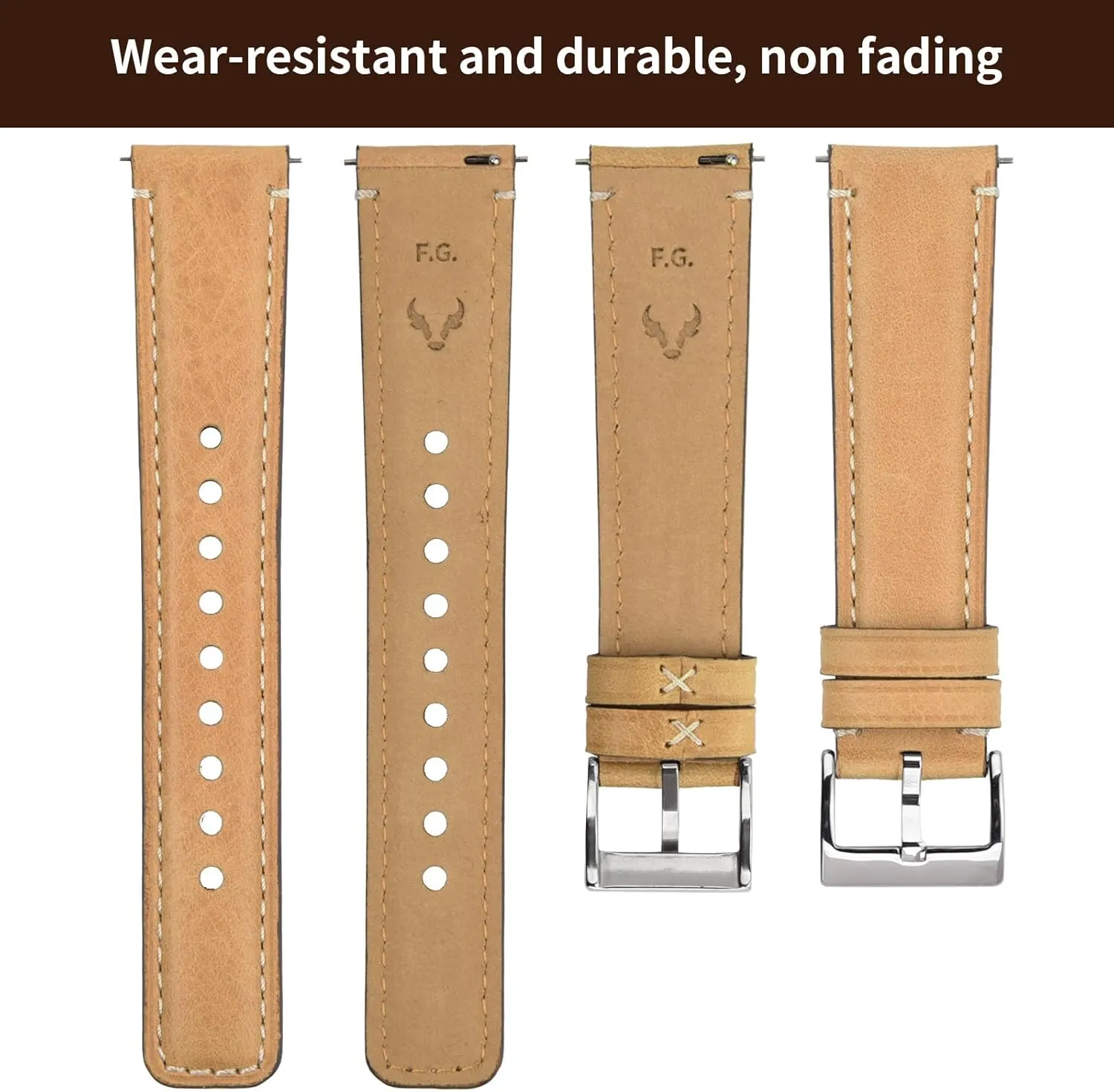 Fullmosa Watch Bands,18mm 19mm 20mm 22mm 24mm Quick Release Leather Watch Band Strap - Burnished Leather Watch Band Vintage Wristband