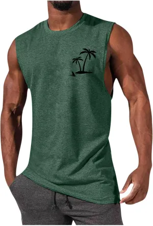 generic Mens Tank Tops Beach Funny Graphic Vest Hawaiian Vacation T-Shirt Sleeveless Summer Workout Gym Vest Coconut Palm Tee