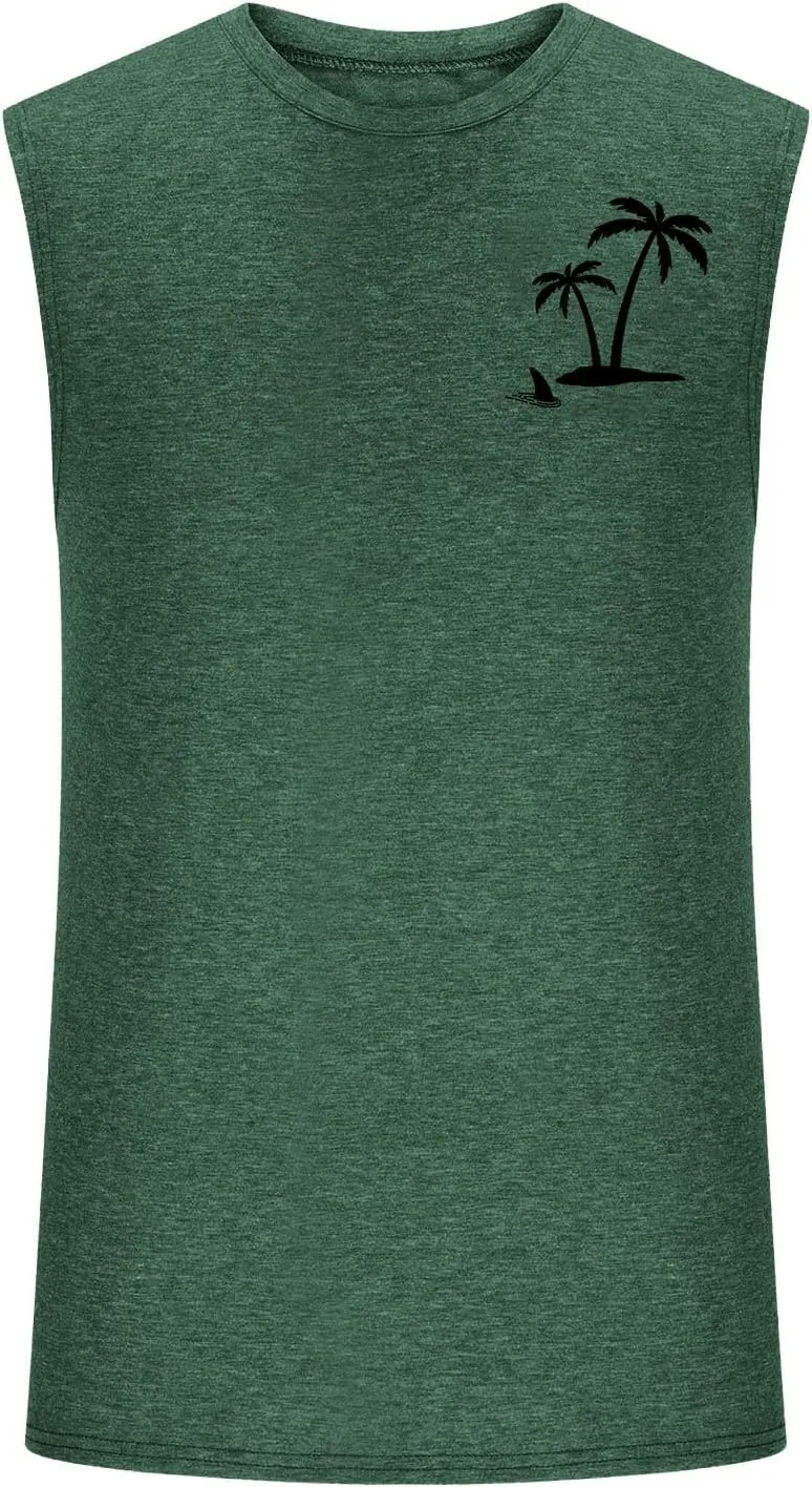 generic Mens Tank Tops Beach Funny Graphic Vest Hawaiian Vacation T-Shirt Sleeveless Summer Workout Gym Vest Coconut Palm Tee