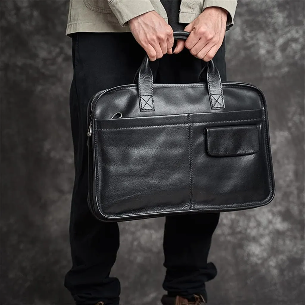 Genuine Leather Casual Men's Briefcase Tote Bag Men's Large Capacity Crossbody Bag for 15.6" Laptop Bag