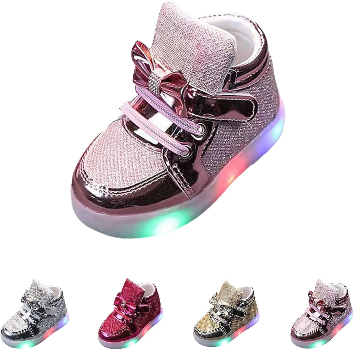 Girls Glitter Sneakers Lightweight Kids Tennis Shoes with Hook and Loop for Toddler/Little Kid/Big Kid