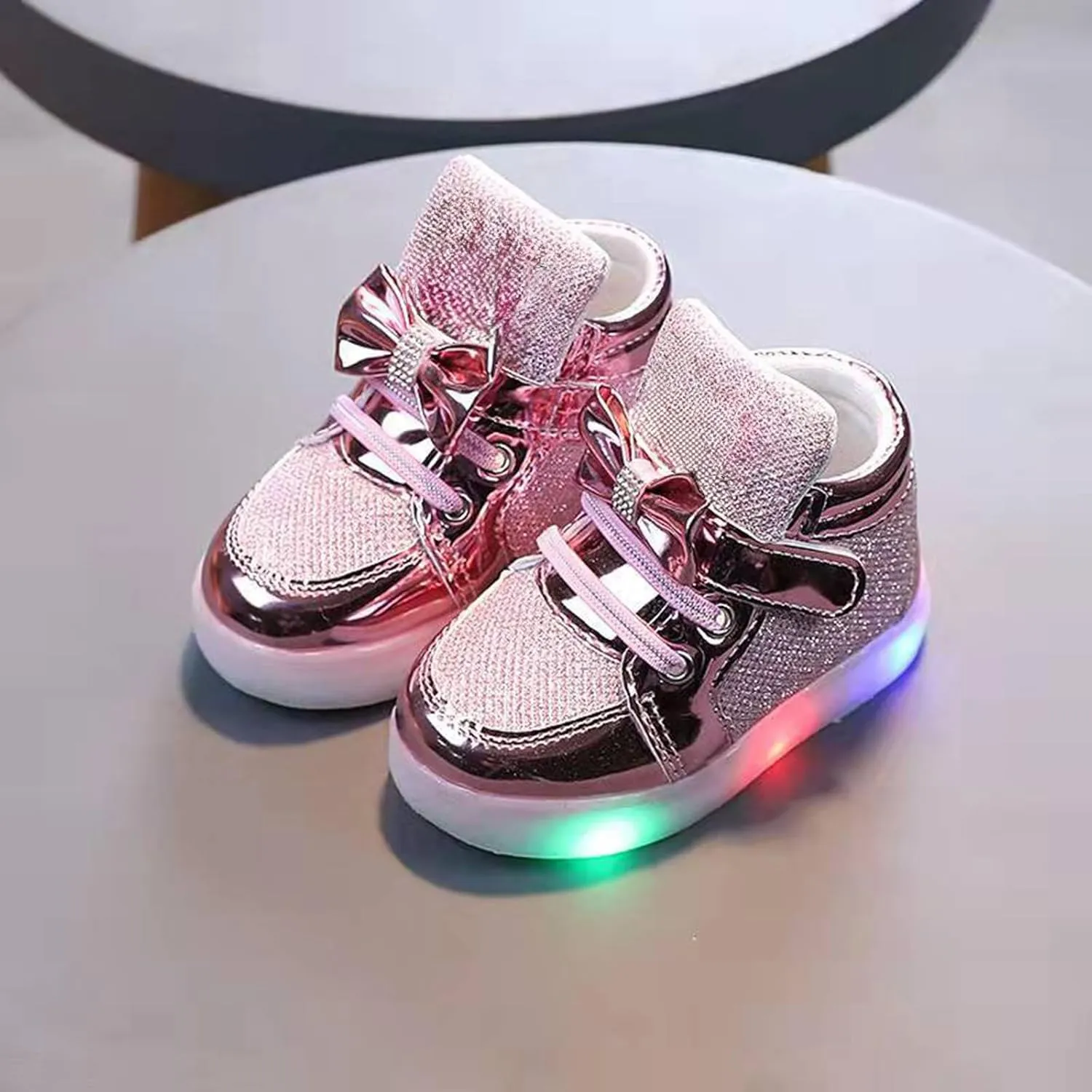 Girls Glitter Sneakers Lightweight Kids Tennis Shoes with Hook and Loop for Toddler/Little Kid/Big Kid