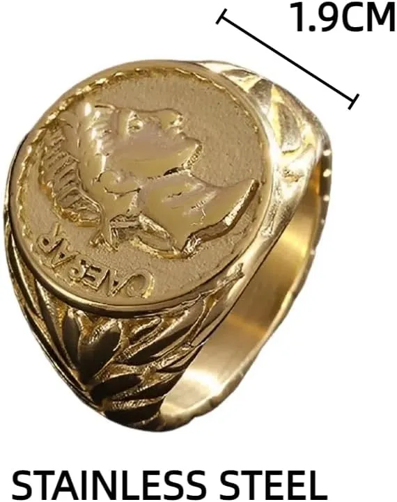 Gold Roman Emperor Signet Ring - Classic Roman Empire Coin Ring for Men