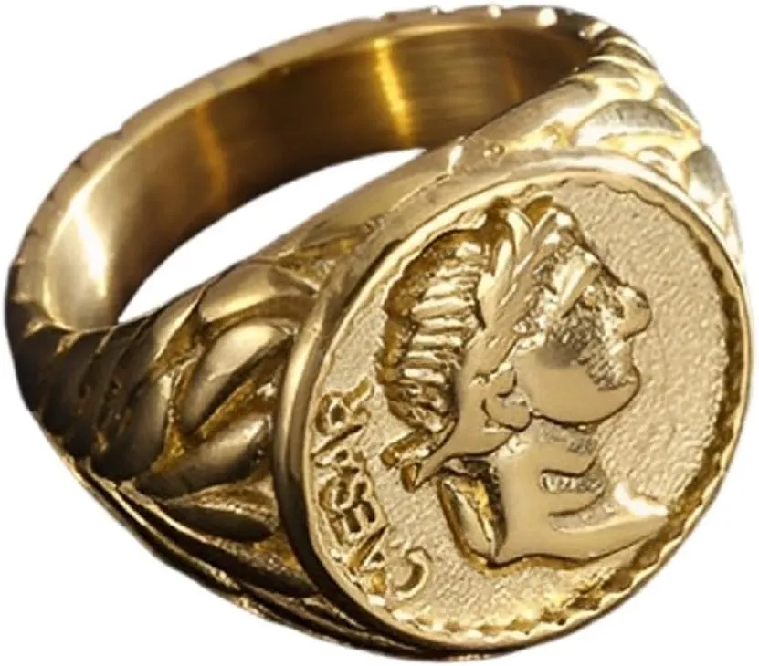 Gold Roman Emperor Signet Ring - Classic Roman Empire Coin Ring for Men