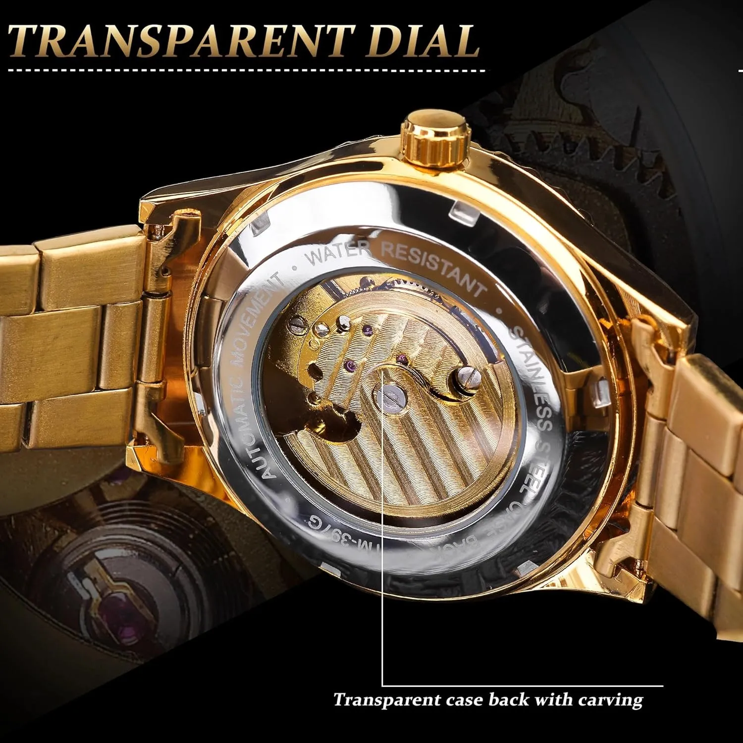 Gold Skeleton Watch for Men Mechanical Mens Watches Diamond Bezel Design Luxury Automatic Wristwatches Steel Strap