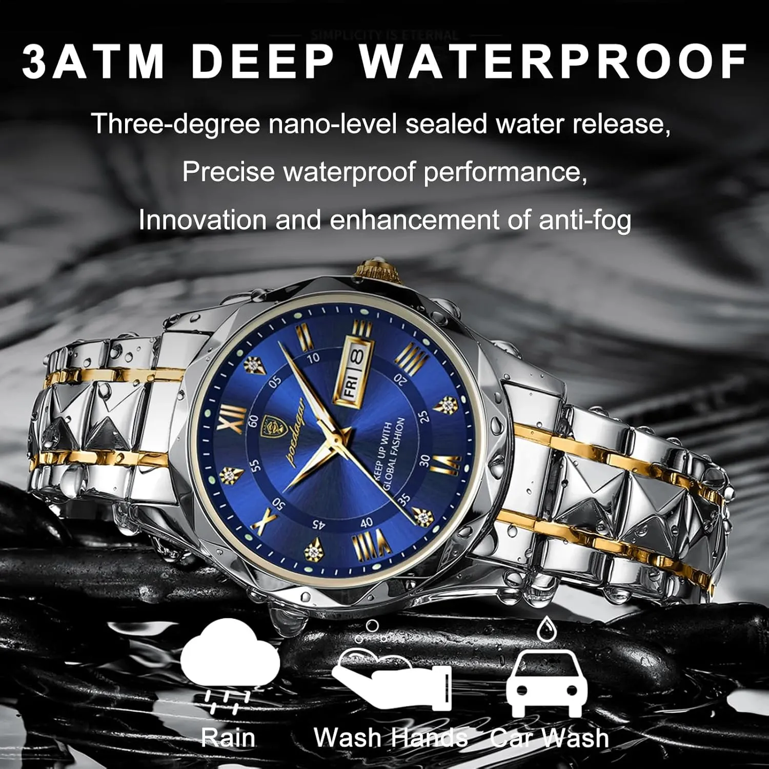 Gosasa Luxury Men Watches Business Waterproof Luminous Date Week Quartz Men's Watch Stainless Steel Classic Men Wrist Watch