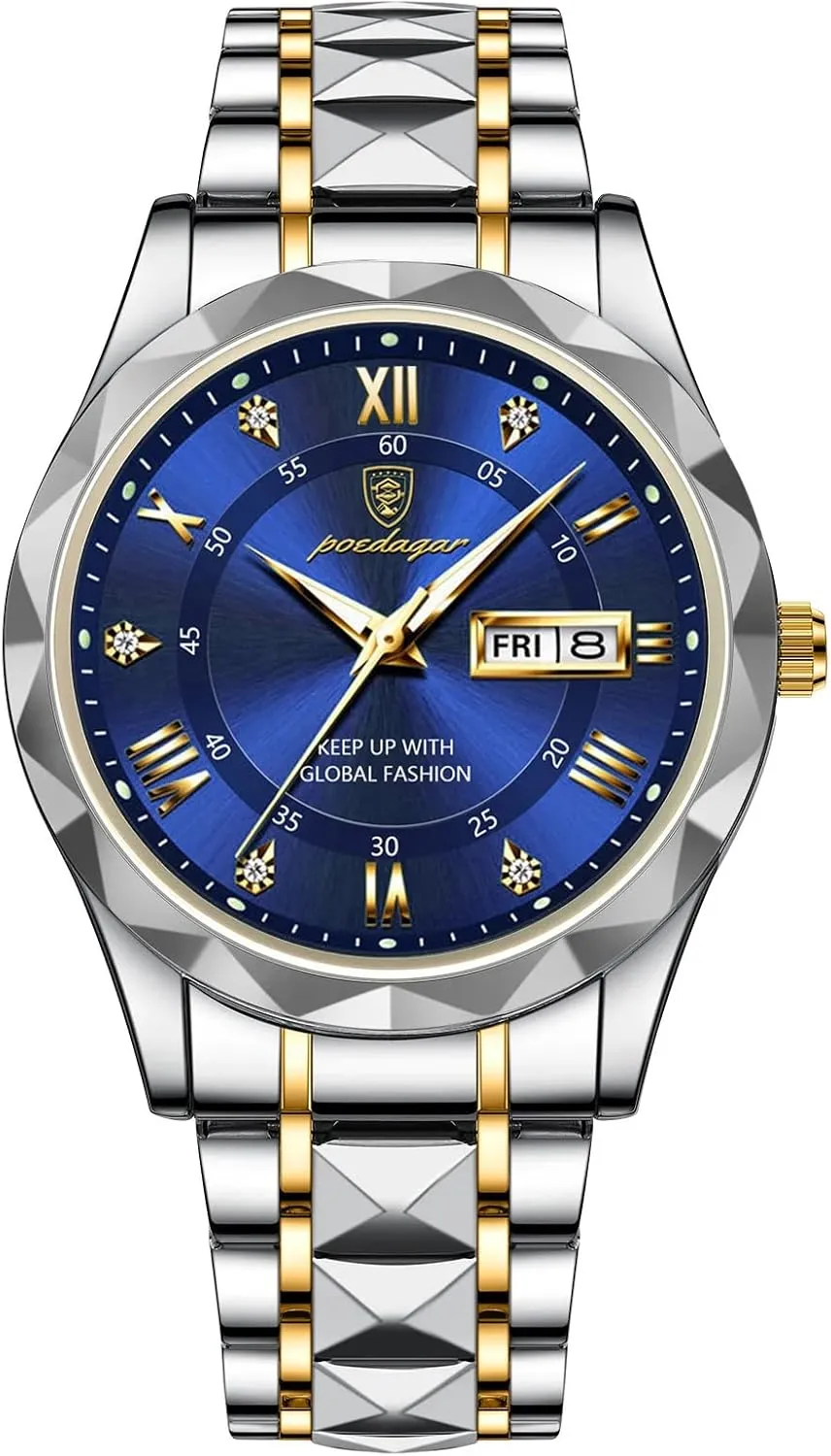 Gosasa Luxury Men Watches Business Waterproof Luminous Date Week Quartz Men's Watch Stainless Steel Classic Men Wrist Watch