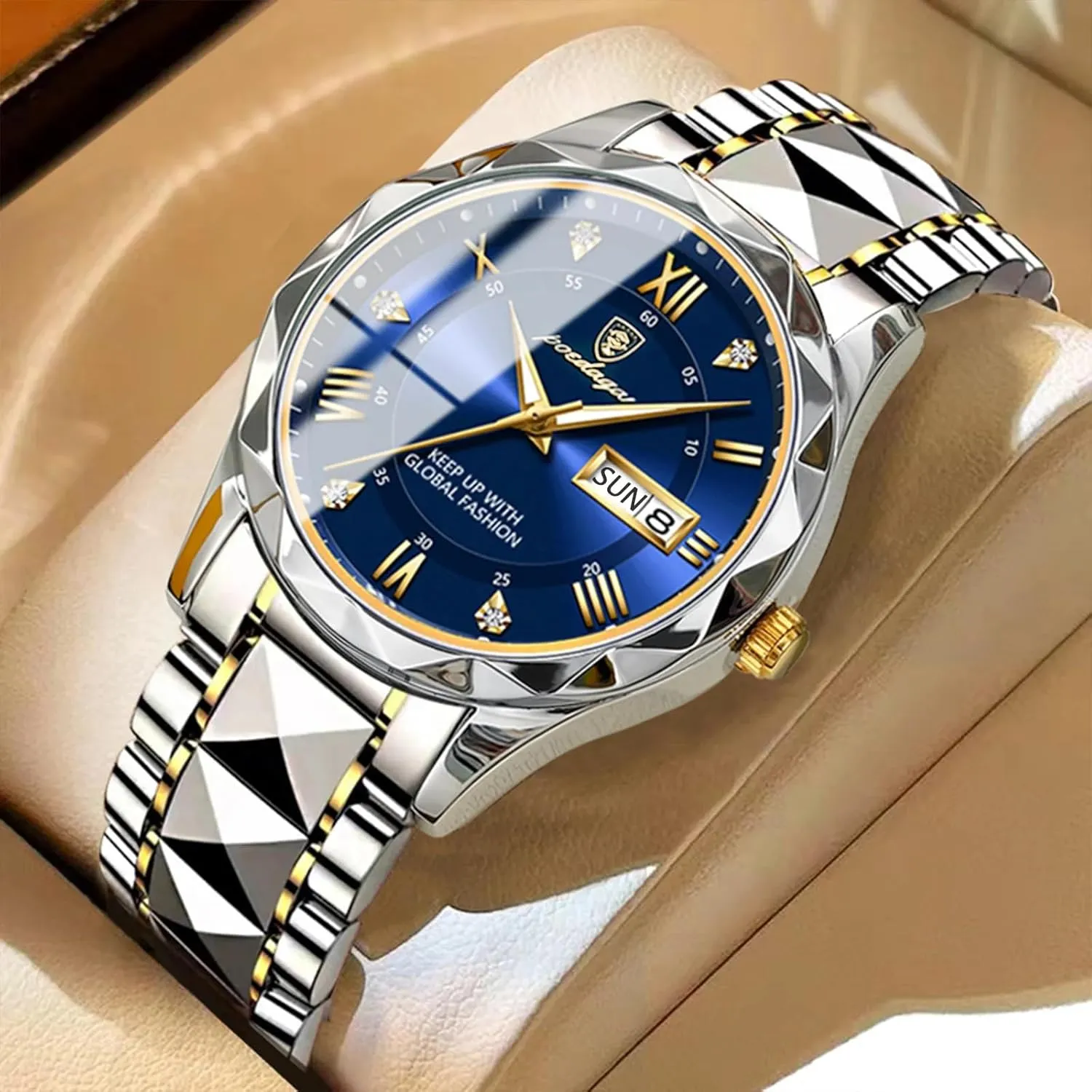 Gosasa Luxury Men Watches Business Waterproof Luminous Date Week Quartz Men's Watch Stainless Steel Classic Men Wrist Watch