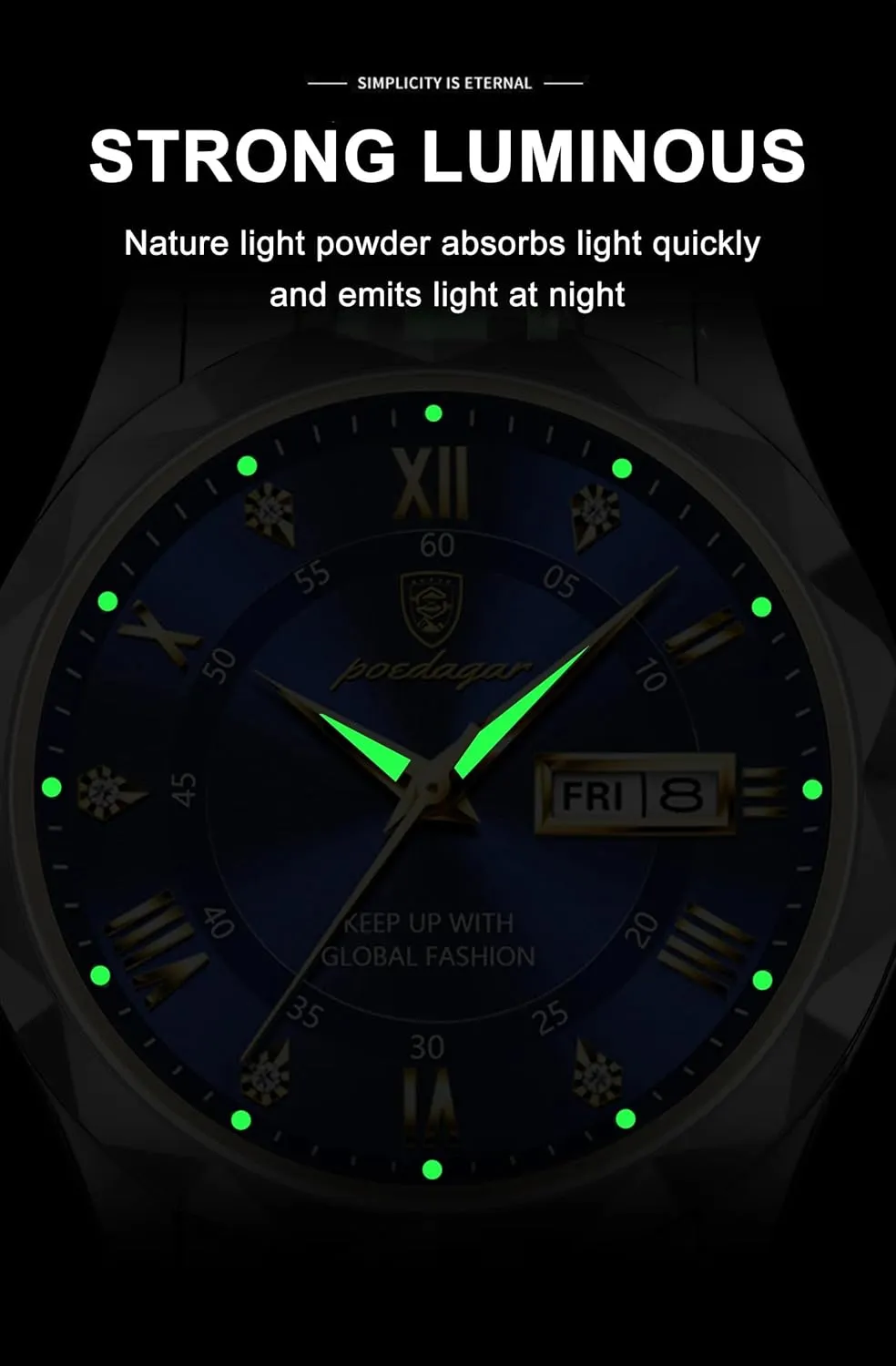 Gosasa Luxury Men Watches Business Waterproof Luminous Date Week Quartz Men's Watch Stainless Steel Classic Men Wrist Watch