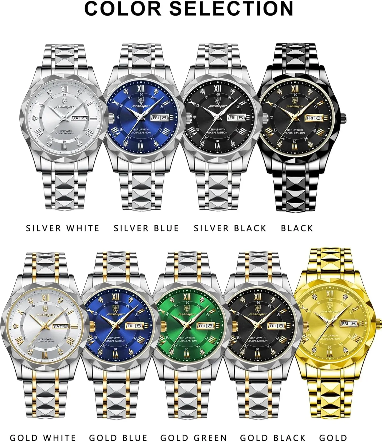Gosasa Luxury Men Watches Business Waterproof Luminous Date Week Quartz Men's Watch Stainless Steel Classic Men Wrist Watch