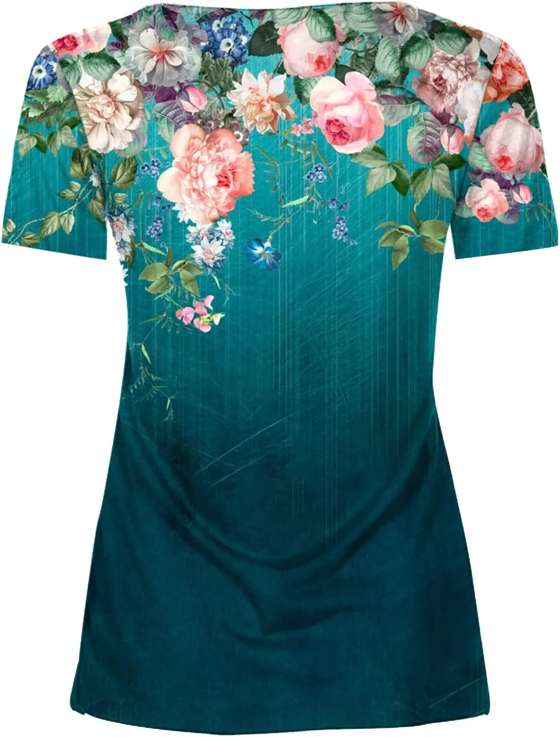 Graphic Tees for Women 2024 Trendy Short Sleeve Empire Waist Button Shirts Summer Casual Floral Print Bohemian Blouse