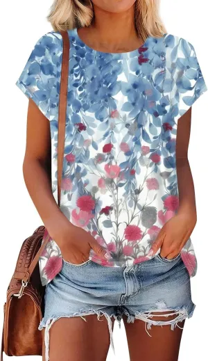 Graphic Tees for Women Vintage Round Neck Tops Casual Loose Fit Short Sleeve Shirts Summer Floral Cute T Shirts 2025