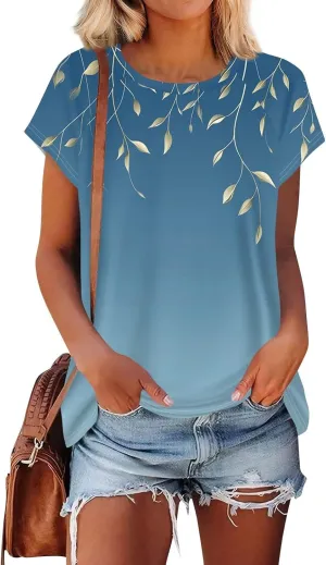 Graphic Tees for Women Vintage Round Neck Tops Casual Loose Fit Short Sleeve Shirts Summer Floral Cute T Shirts 2025