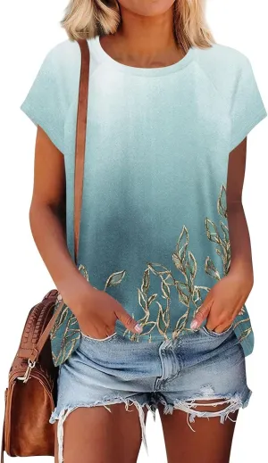 Graphic Tees for Women Vintage Round Neck Tops Casual Loose Fit Short Sleeve Shirts Summer Floral Cute T Shirts 2025