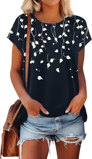 Graphic Tees for Women Vintage Round Neck Tops Casual Loose Fit Short Sleeve Shirts Summer Floral Cute T Shirts 2025