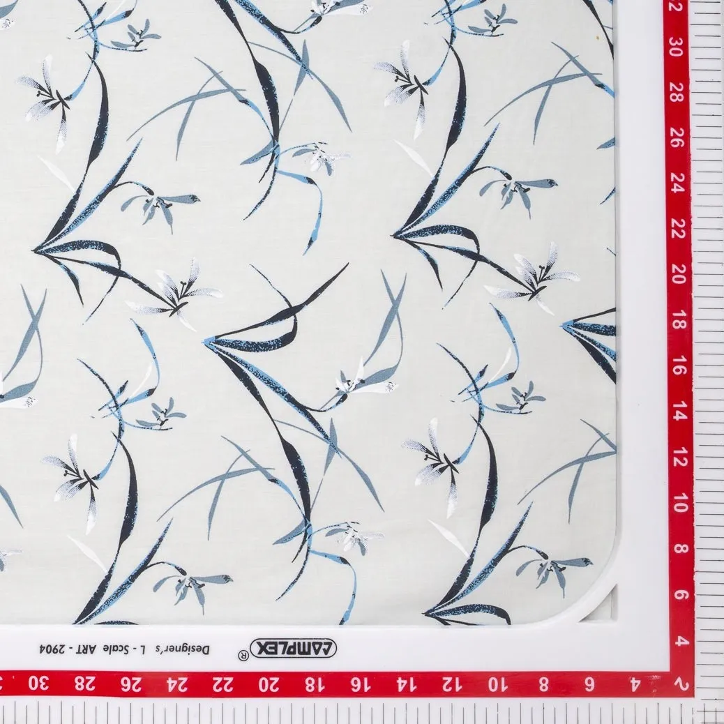 Grey Floral Print Cotton Fabric