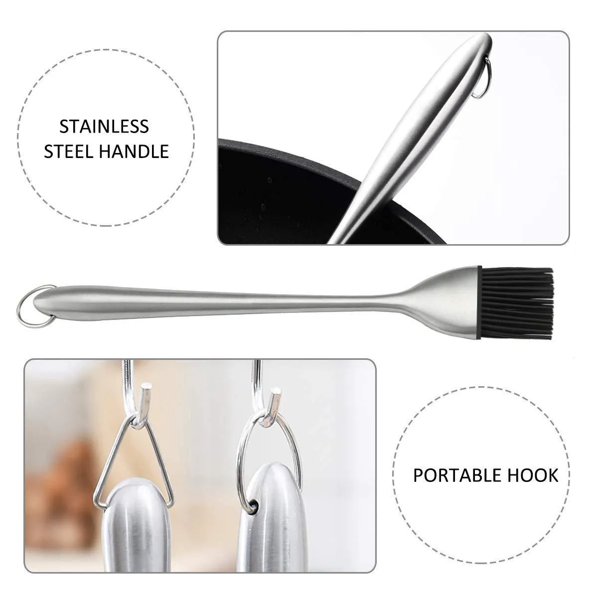 Grilling BBQ Stainless Steel Brushes with Back up Silicone Brush Heads
