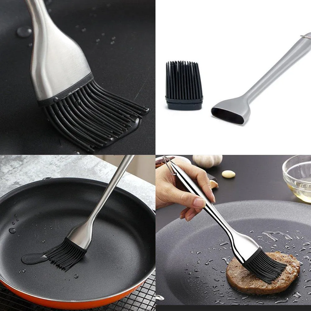 Grilling BBQ Stainless Steel Brushes with Back up Silicone Brush Heads