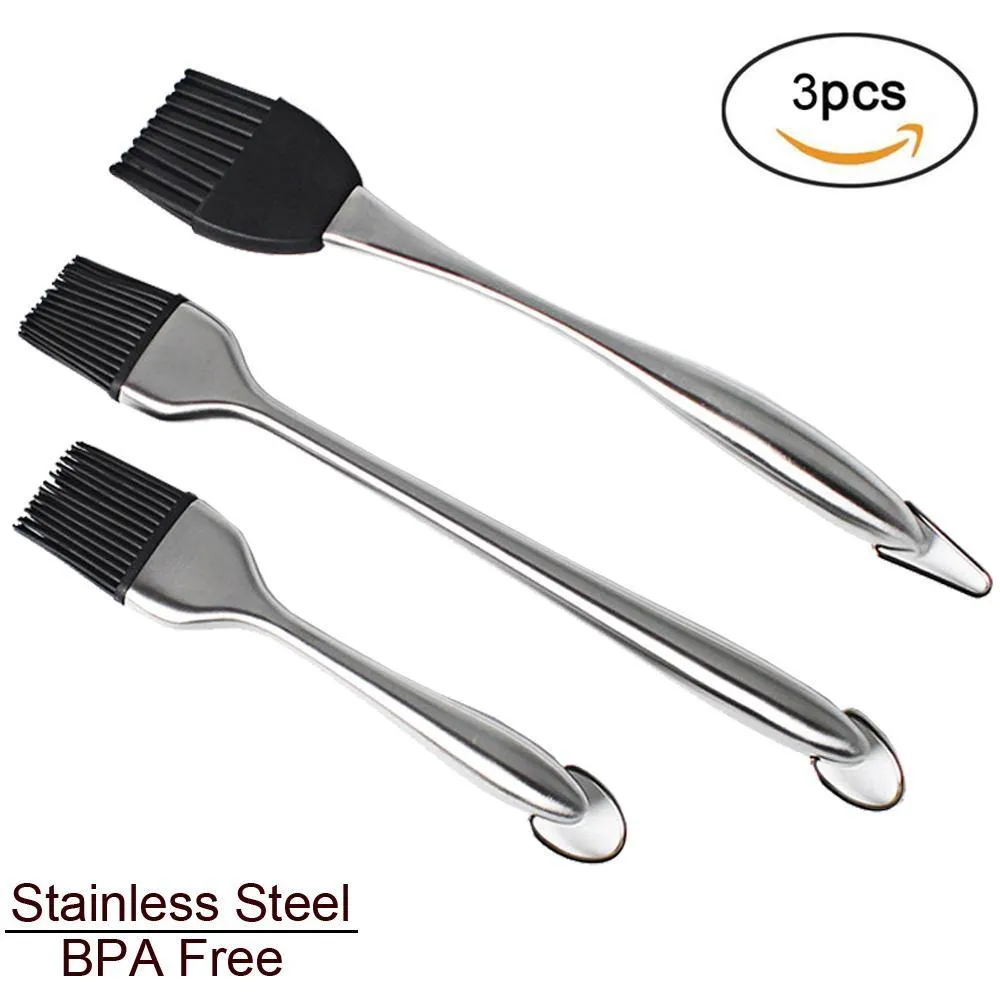 Grilling BBQ Stainless Steel Brushes with Back up Silicone Brush Heads