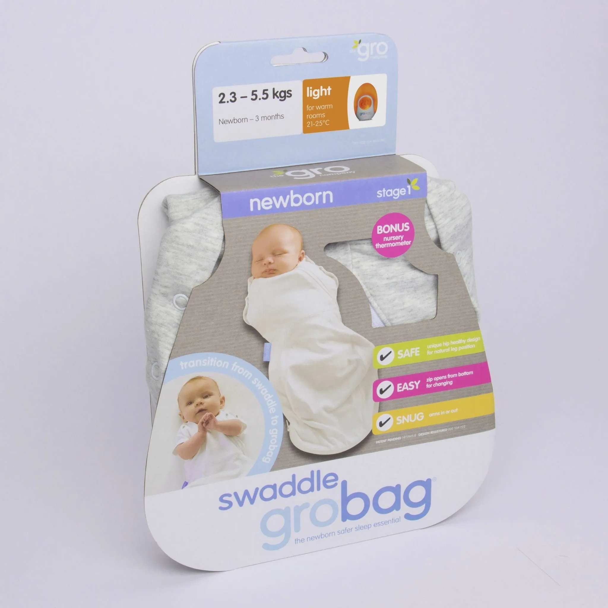 Grobag Newborn Swaddle (Light Weight) - Grey Marl