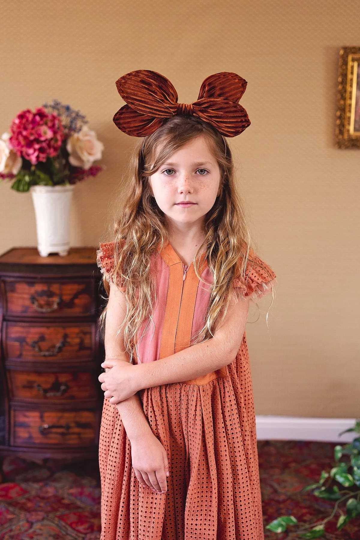 Growing Orchid Headband - Rust Velvet Stripe