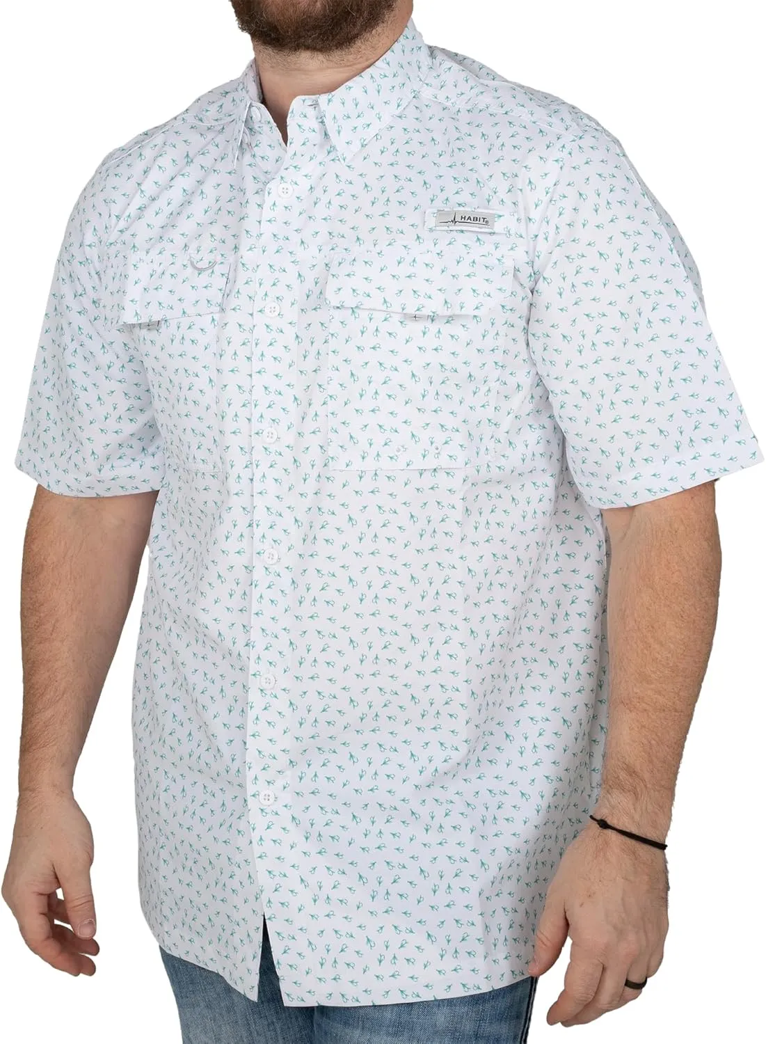 HABIT Mens Fourche Mountain Short Sleeve River Guide Fishing Shirt - UPF 40  UV Protection