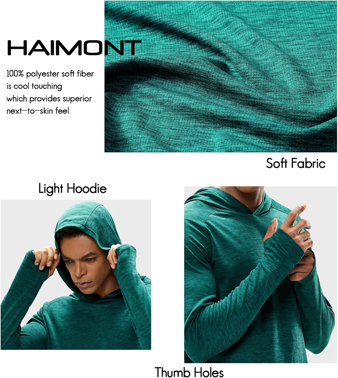 Haimont Men's Sun Hoodie Long Sleeve UPF 50  UV Protection Fishing Shirt Lightweight Quick Dry Athletic with Thumbholes