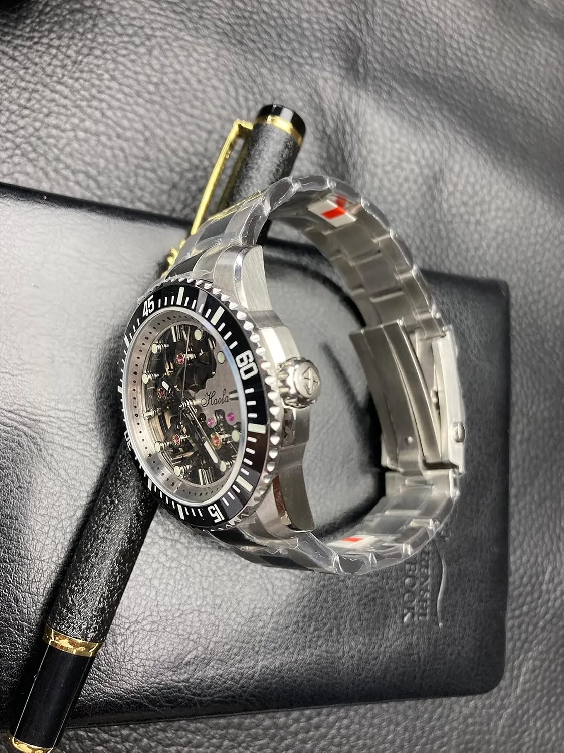 Haofa Men's Mechanical Watch Hollow Automatic Mechanical Watch Luminous Waterproof Sapphire Trend Watch with Steel Strap Simple Business Casual Watch for Men