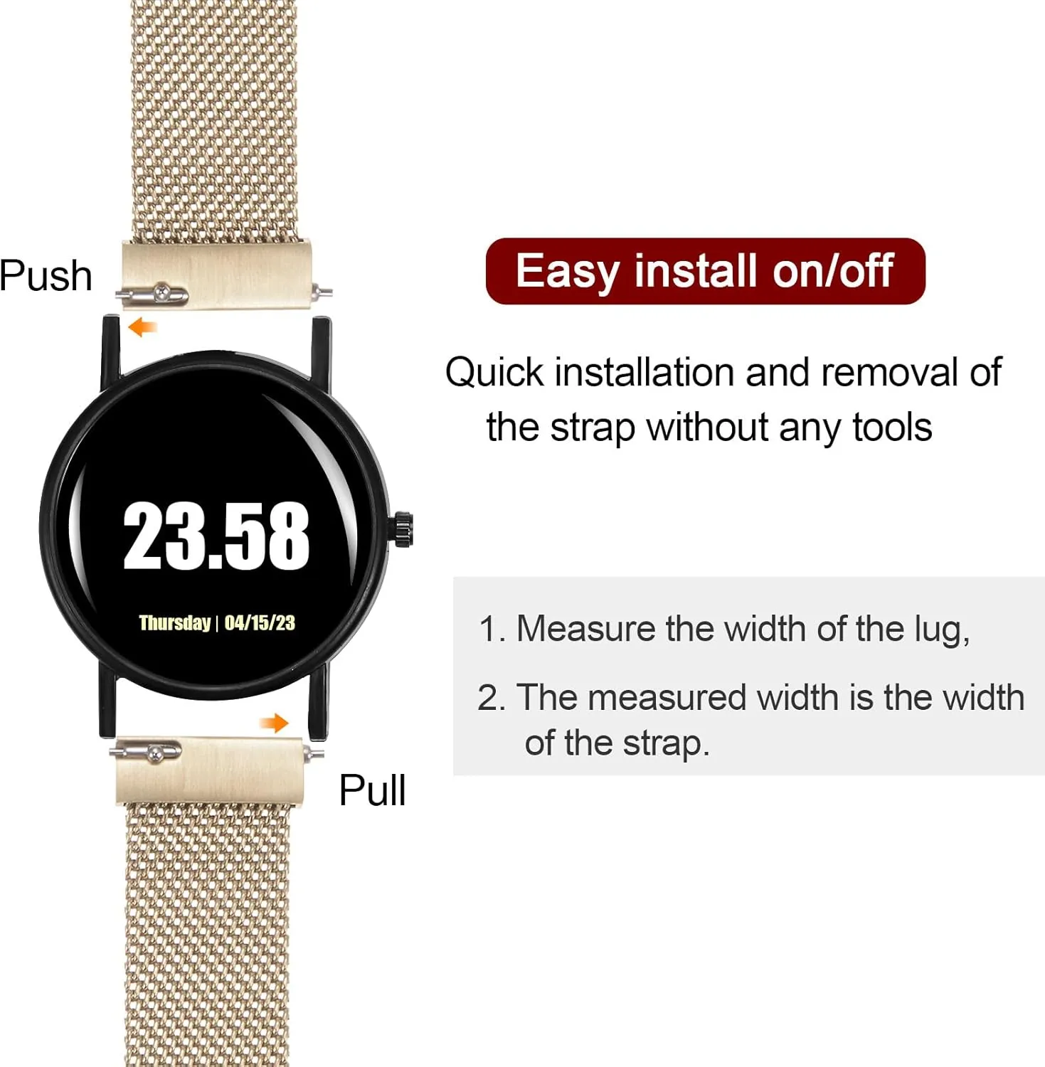 HARFINGTON Stainless Steel Mesh Watch Band Quick Release Adjustable Strap Magnetic Buckle for Men Women