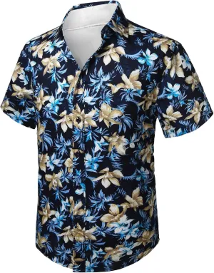 Hawaiian Shirt for Men Short Sleeve Button Down Linen Shirts Lightweight Loose Vacation Clothes Aloha