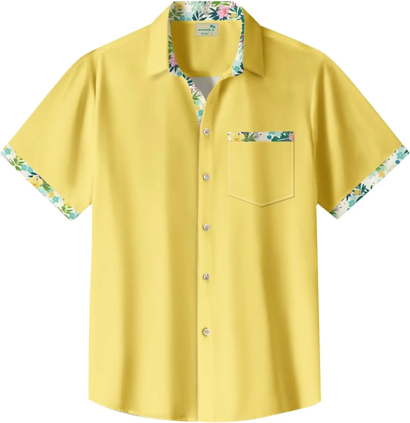 Hawaiian Shirt for Men Stretch V Neck Aloha Shirts Button Down Short Sleeve Blouse Tropical Blouses with Pocket