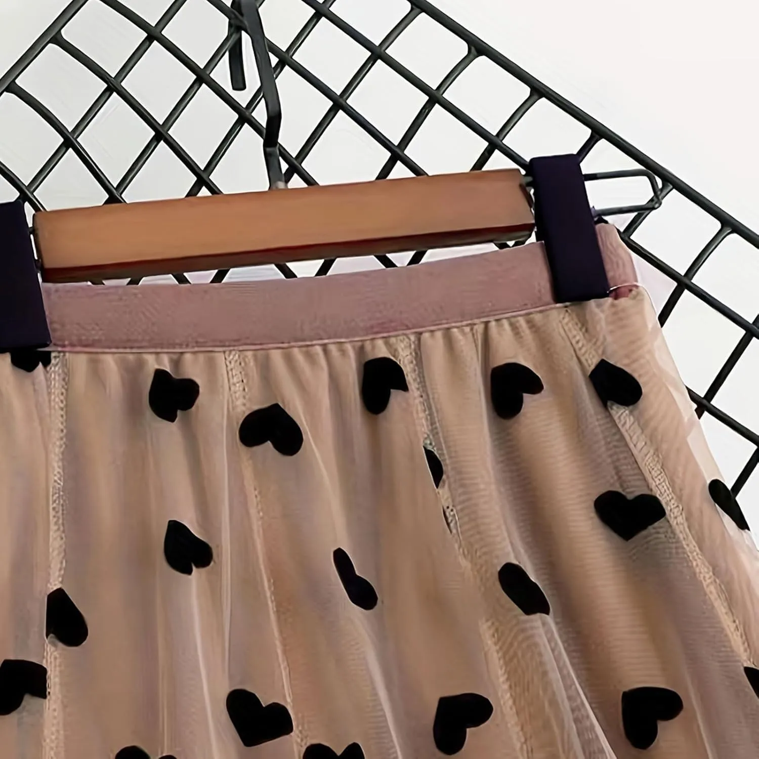 Heart Print Tulle Skirts for Women Pleated Layered Tutu Skirt Ladies Elegant Flowy Skirt Bridesmaid Wedding Midi Skirt