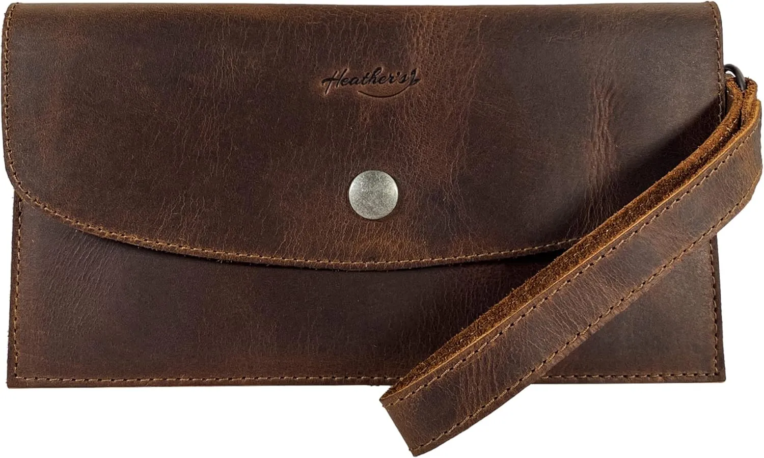 Heather's, Clutch Bag Handmade from Full Grain Leather - Womens Accessory, Wrist Wallet for Cards, Money, Cash, Coins, Everyday Use - Bourbon Brown
